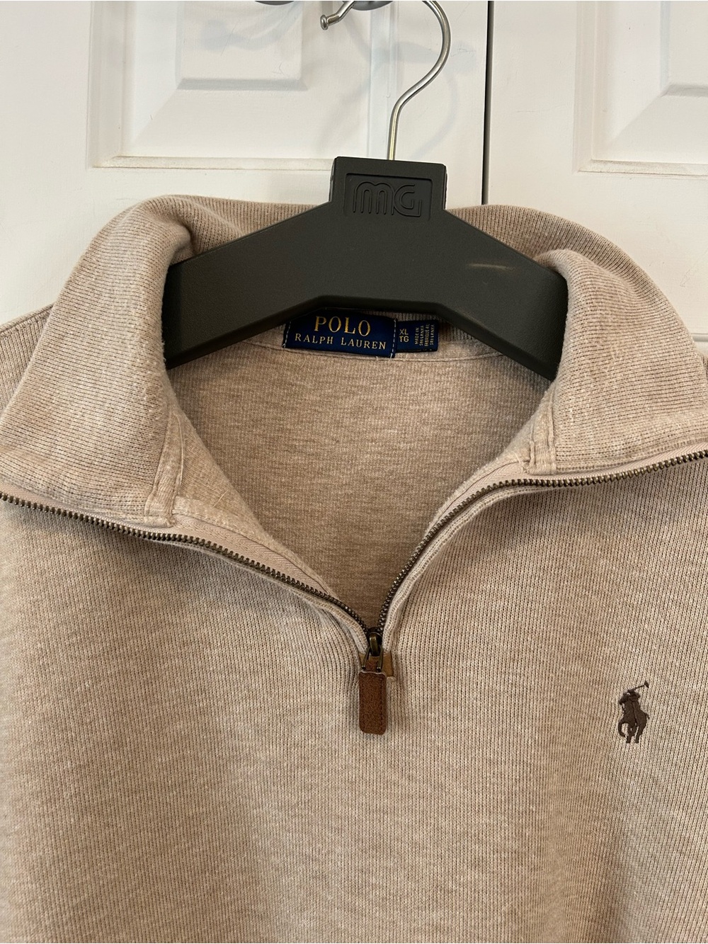 Polo Ralph Lauren Quarter Zip Pullover Men XL TG Beige Heather 100% cotton Mock